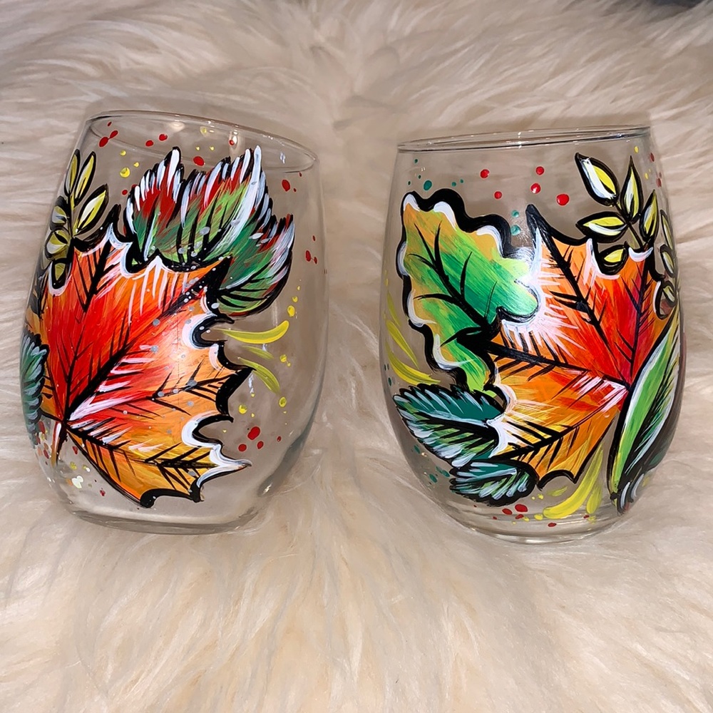 SALE!! Stemless wine glasses hand painted.   4
